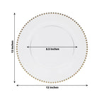 10 - Pack Economy Round Plastic Charger Plates 13" in Clear with Gold Beaded Rim, Stylish Dinner Party Serving Plates - Bell Racket Store