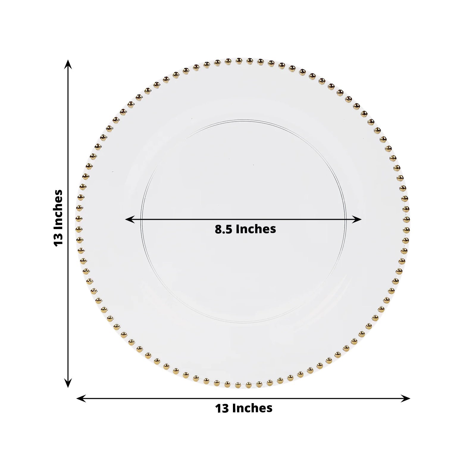 10 - Pack Economy Round Plastic Charger Plates 13" in Clear with Gold Beaded Rim, Stylish Dinner Party Serving Plates - Bell Racket Store