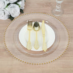 10 - Pack Economy Round Plastic Charger Plates 13" in Clear with Gold Beaded Rim, Stylish Dinner Party Serving Plates - Bell Racket Store