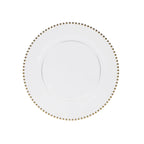 10 - Pack Economy Round Plastic Charger Plates 13" in Clear with Gold Beaded Rim, Stylish Dinner Party Serving Plates - Bell Racket Store
