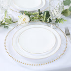 10 - Pack Economy Round Plastic Charger Plates 13" in Clear with Gold Beaded Rim, Stylish Dinner Party Serving Plates - Bell Racket Store