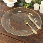 10 - Pack Economy Round Plastic Charger Plates 13" in Clear/Gold Glitter with Beaded Rim, Stylish Dinner Party Serving Plates - Bell Racket Store