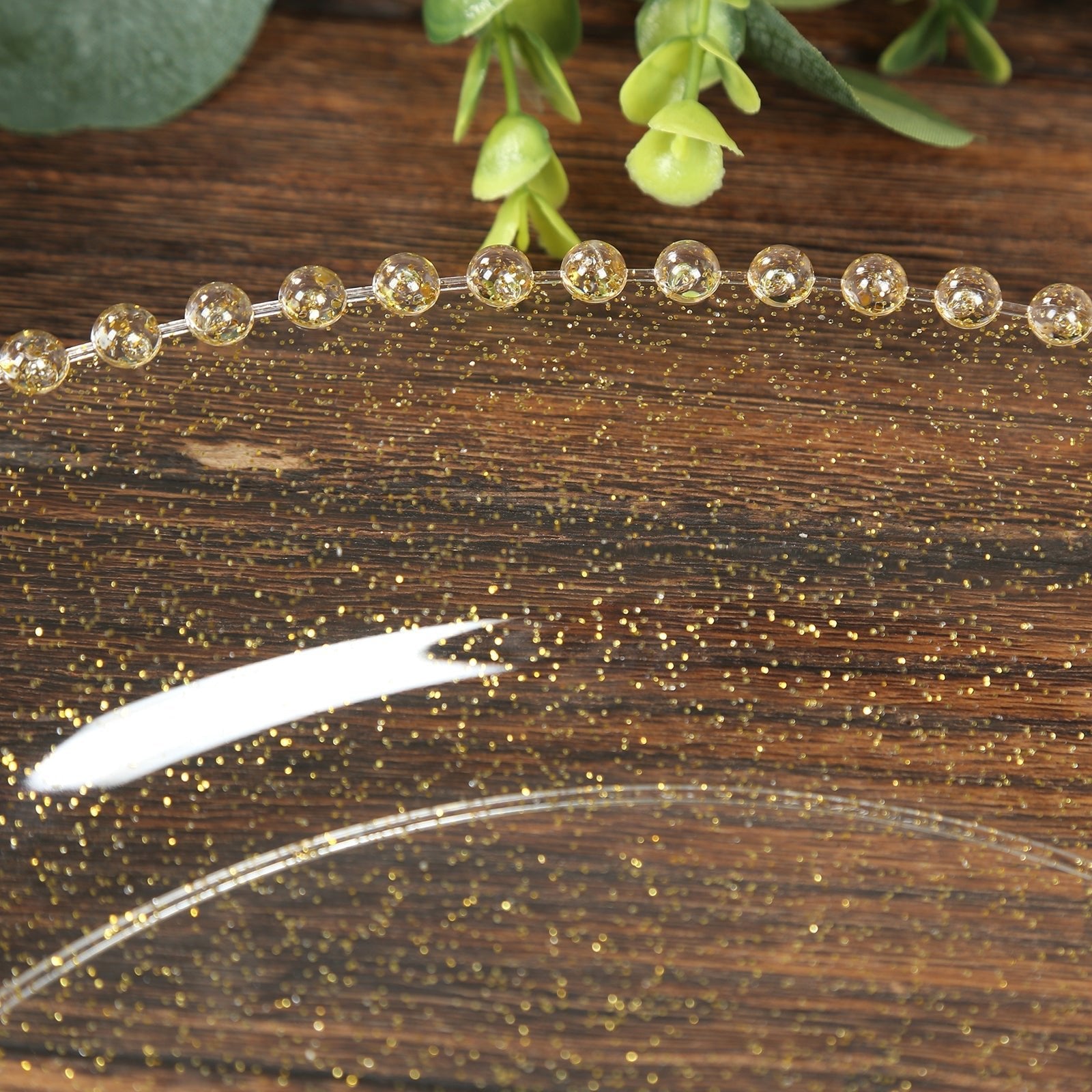 10 - Pack Economy Round Plastic Charger Plates 13" in Clear/Gold Glitter with Beaded Rim, Stylish Dinner Party Serving Plates - Bell Racket Store