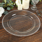 10 - Pack Economy Round Plastic Charger Plates 13" in Clear/Silver Glitter with Beaded Rim, Stylish Dinner Party Serving Plates - Bell Racket Store