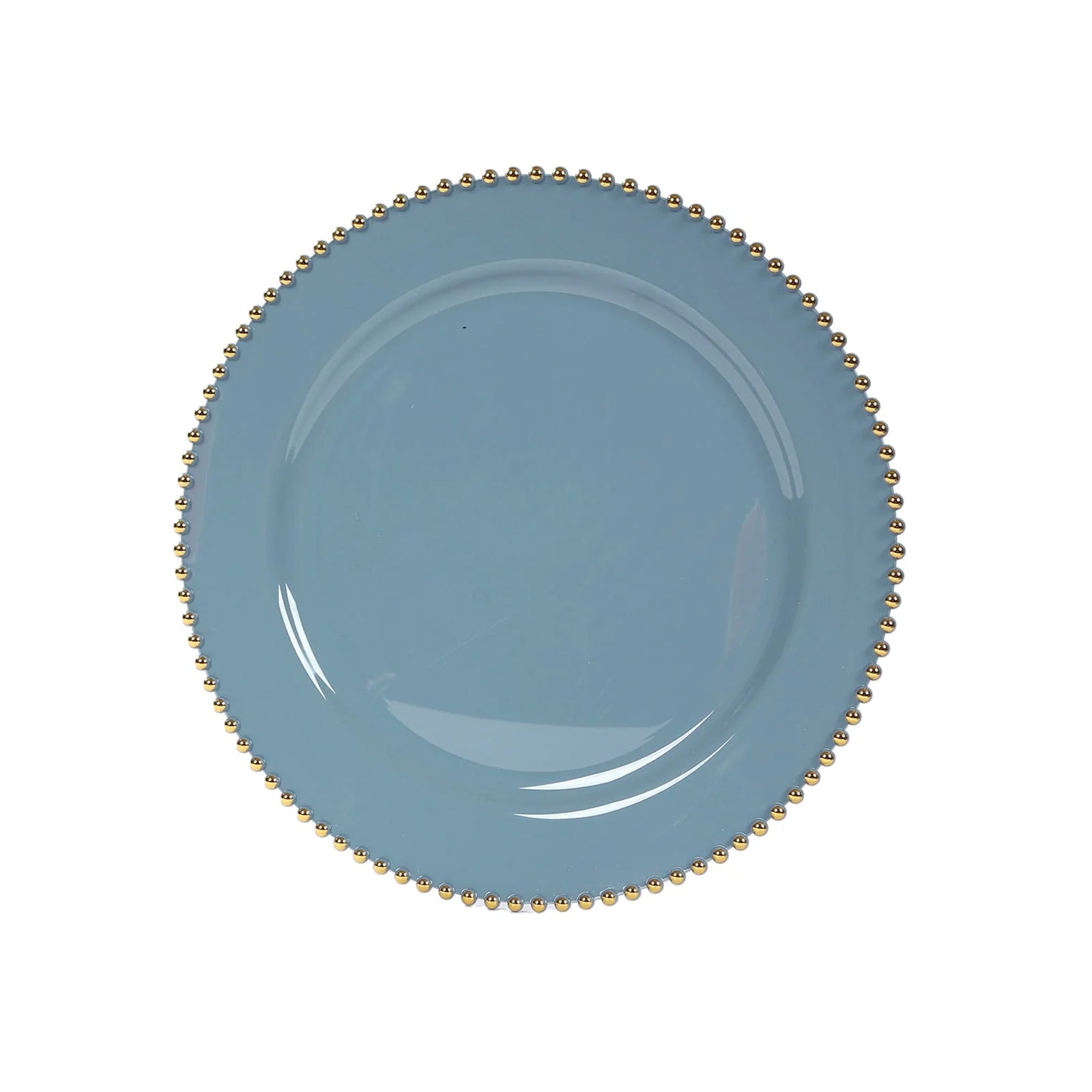 10 - Pack Economy Round Plastic Charger Plates 13" in Dusty Blue with Gold Beaded Rim, Stylish Dinner Party Serving Plates - Bell Racket Store