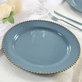 10 - Pack Economy Round Plastic Charger Plates 13" in Dusty Blue with Gold Beaded Rim, Stylish Dinner Party Serving Plates - Bell Racket Store