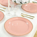 10 - Pack Economy Round Plastic Charger Plates 13" in Dusty Rose with Gold Beaded Rim, Stylish Dinner Party Serving Plates - Bell Racket Store