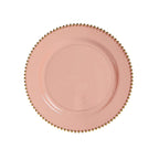 10 - Pack Economy Round Plastic Charger Plates 13" in Dusty Rose with Gold Beaded Rim, Stylish Dinner Party Serving Plates - Bell Racket Store