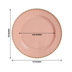 10 - Pack Economy Round Plastic Charger Plates 13" in Dusty Rose with Gold Beaded Rim, Stylish Dinner Party Serving Plates - Bell Racket Store