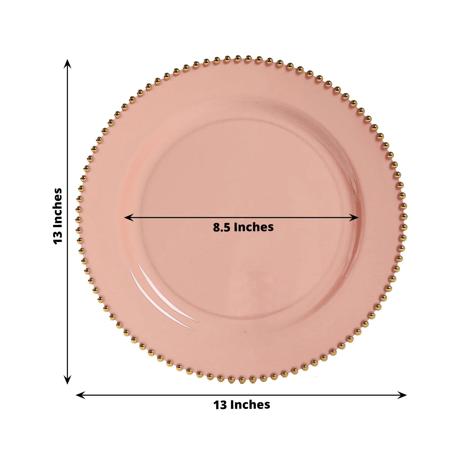10 - Pack Economy Round Plastic Charger Plates 13" in Dusty Rose with Gold Beaded Rim, Stylish Dinner Party Serving Plates - Bell Racket Store