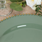 10 - Pack Economy Round Plastic Charger Plates 13" in Dusty Sage Green with Gold Beaded Rim, Stylish Dinner Party Serving Plates - Bell Racket Store