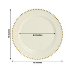 10 - Pack Economy Round Plastic Charger Plates 13" in Ivory with Gold Beaded Rim, Stylish Dinner Party Serving Plates - Bell Racket Store