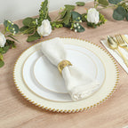 10 - Pack Economy Round Plastic Charger Plates 13" in Ivory with Gold Beaded Rim, Stylish Dinner Party Serving Plates - Bell Racket Store