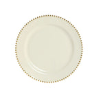10 - Pack Economy Round Plastic Charger Plates 13" in Ivory with Gold Beaded Rim, Stylish Dinner Party Serving Plates - Bell Racket Store