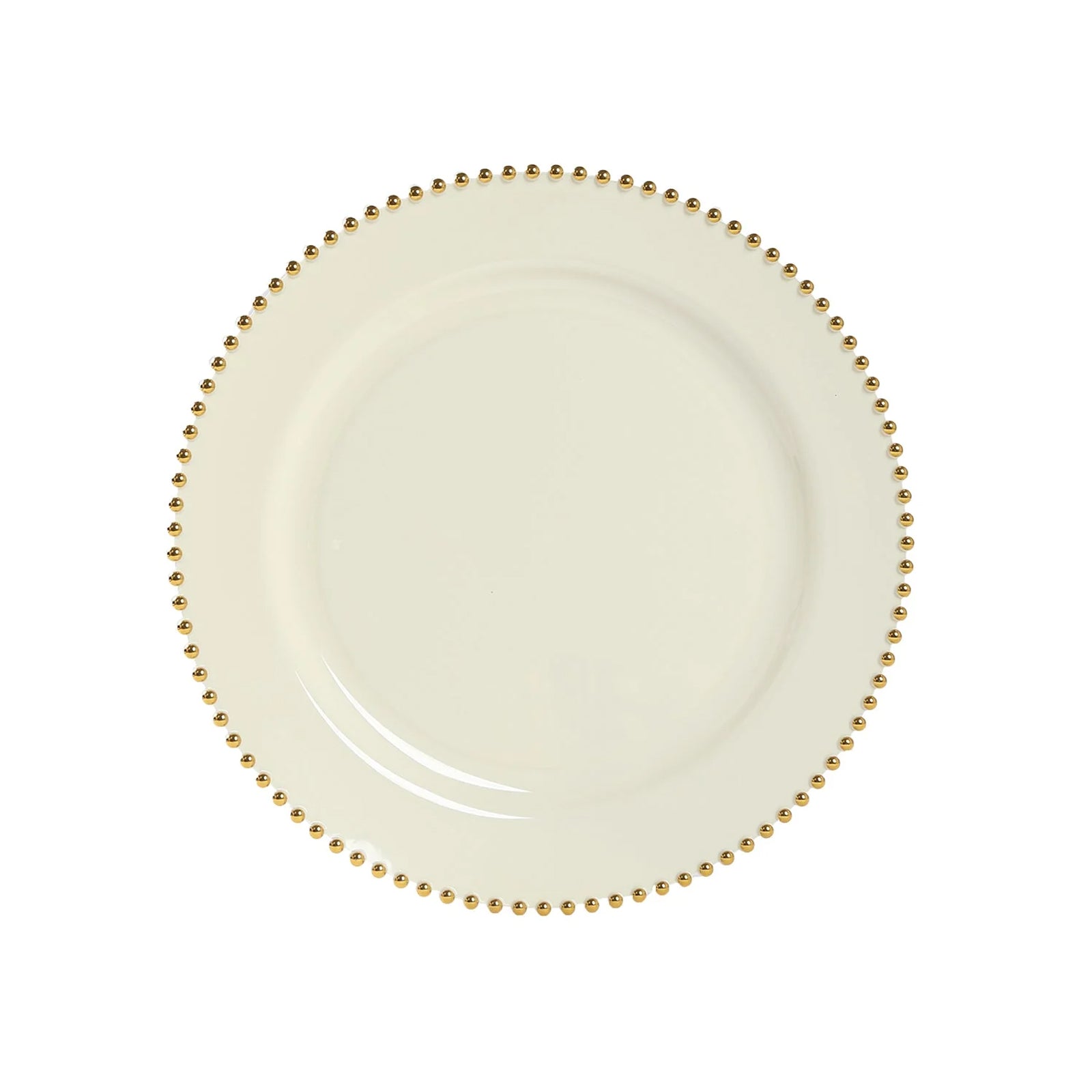 10 - Pack Economy Round Plastic Charger Plates 13" in Ivory with Gold Beaded Rim, Stylish Dinner Party Serving Plates - Bell Racket Store