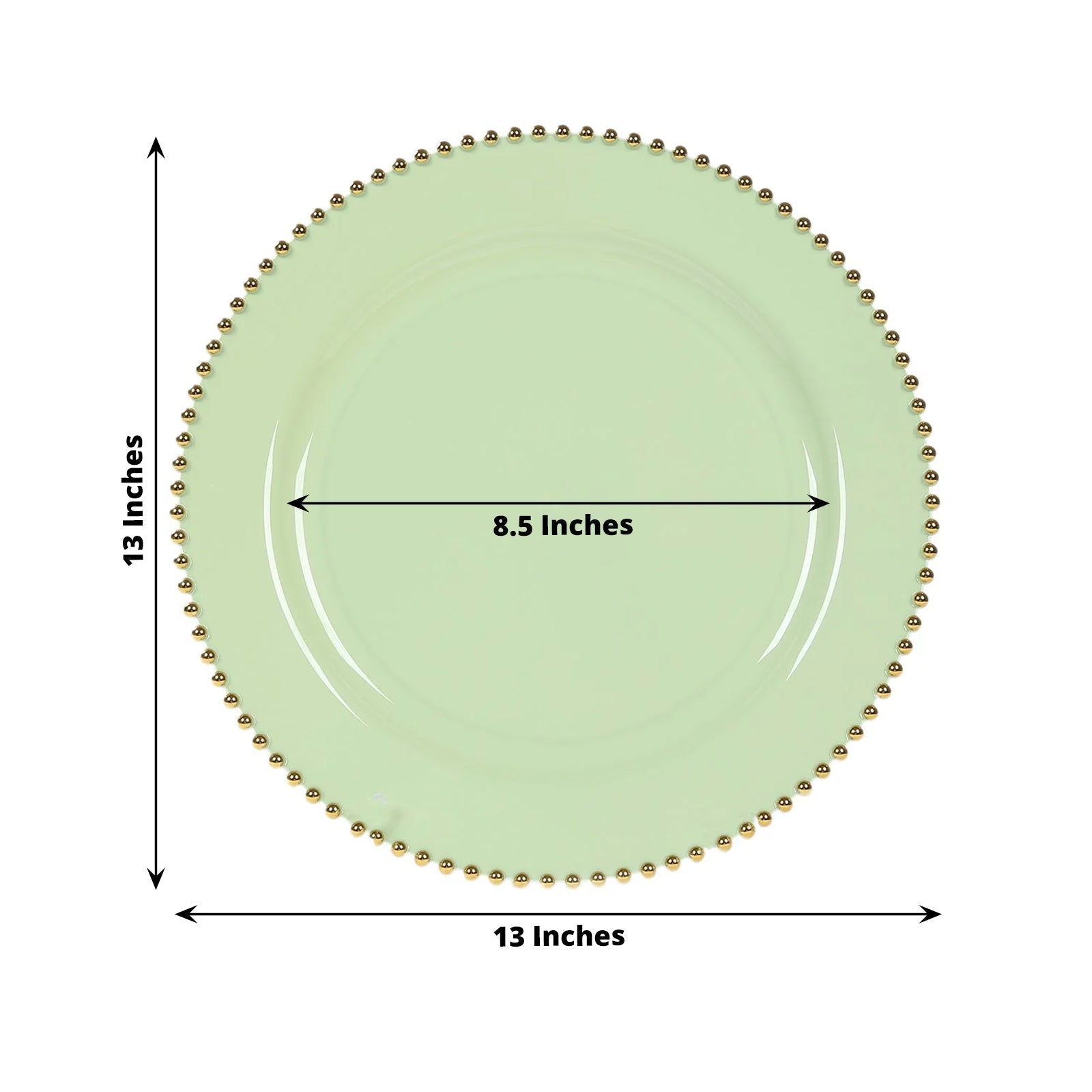 10 - Pack Economy Round Plastic Charger Plates 13" in Sage Green with Gold Beaded Rim, Stylish Dinner Party Serving Plates - Bell Racket Store
