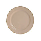 10 - Pack Economy Round Plastic Charger Plates 13" in Taupe with Gold Beaded Rim, Stylish Dinner Party Serving Plates - Bell Racket Store