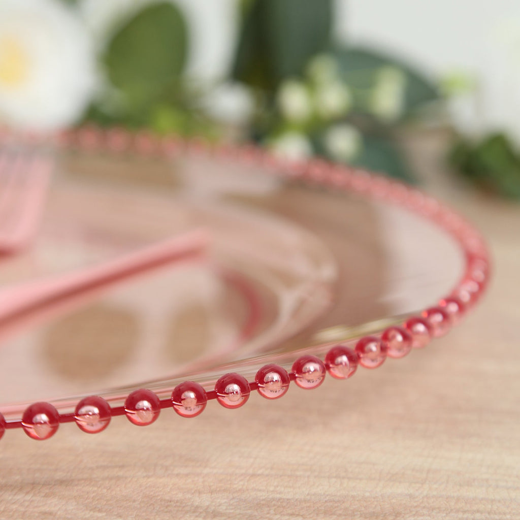 10 - Pack Economy Round Plastic Charger Plates 13" in Transparent Blush with Beaded Rim, Stylish Dinner Party Serving Plates - Bell Racket Store