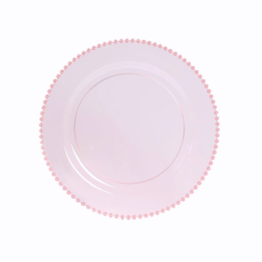 10 - Pack Economy Round Plastic Charger Plates 13" in Transparent Blush with Beaded Rim, Stylish Dinner Party Serving Plates - Bell Racket Store