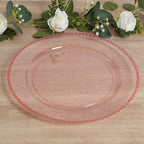 10 - Pack Economy Round Plastic Charger Plates 13" in Transparent Blush with Beaded Rim, Stylish Dinner Party Serving Plates - Bell Racket Store