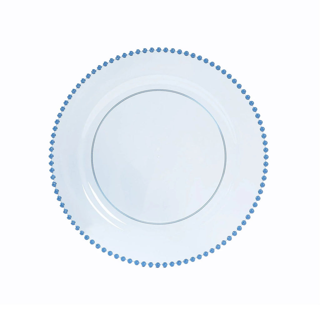 10 - Pack Economy Round Plastic Charger Plates 13" in Transparent Dusty Blue with Beaded Rim, Stylish Dinner Party Serving Plates - Bell Racket Store