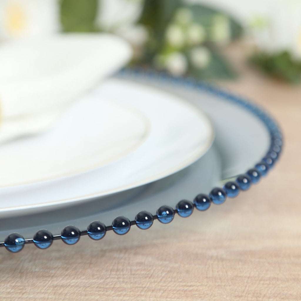 10 - Pack Economy Round Plastic Charger Plates 13" in Transparent Dusty Blue with Beaded Rim, Stylish Dinner Party Serving Plates - Bell Racket Store