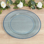 10 - Pack Economy Round Plastic Charger Plates 13" in Transparent Dusty Blue with Beaded Rim, Stylish Dinner Party Serving Plates - Bell Racket Store