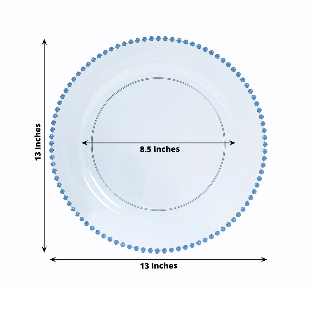 10 - Pack Economy Round Plastic Charger Plates 13" in Transparent Dusty Blue with Beaded Rim, Stylish Dinner Party Serving Plates - Bell Racket Store