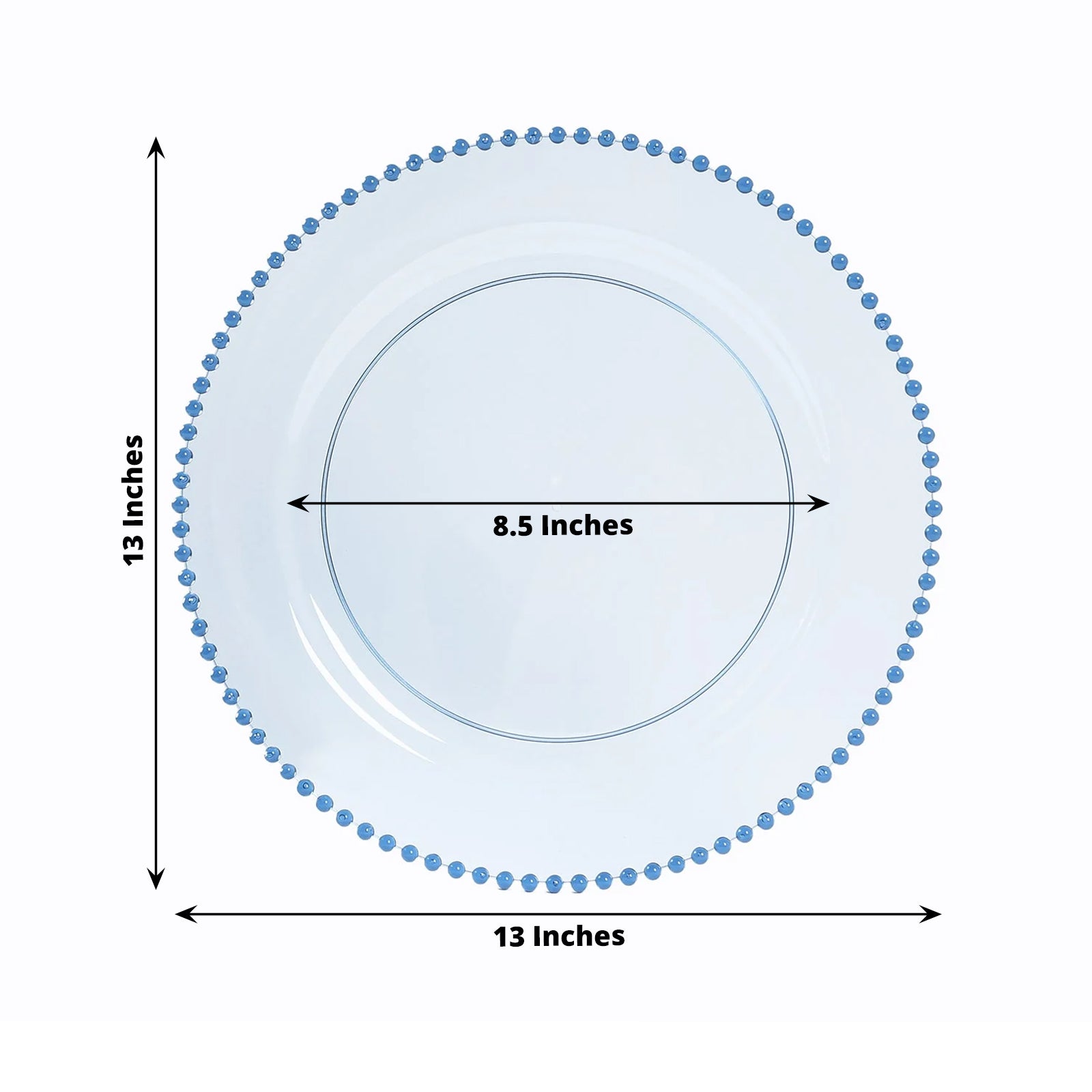 10 - Pack Economy Round Plastic Charger Plates 13" in Transparent Dusty Blue with Beaded Rim, Stylish Dinner Party Serving Plates - Bell Racket Store