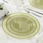 10 - Pack Economy Round Plastic Charger Plates 13" in Transparent Dusty Sage Green with Beaded Rim, Stylish Dinner Party Serving Plates - Bell Racket Store
