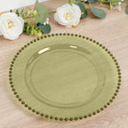10 - Pack Economy Round Plastic Charger Plates 13" in Transparent Dusty Sage Green with Beaded Rim, Stylish Dinner Party Serving Plates - Bell Racket Store