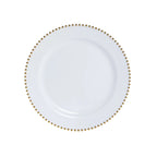 10 - Pack Economy Round Plastic Charger Plates 13" in White with Gold Beaded Rim, Stylish Dinner Party Serving Plates - Bell Racket Store