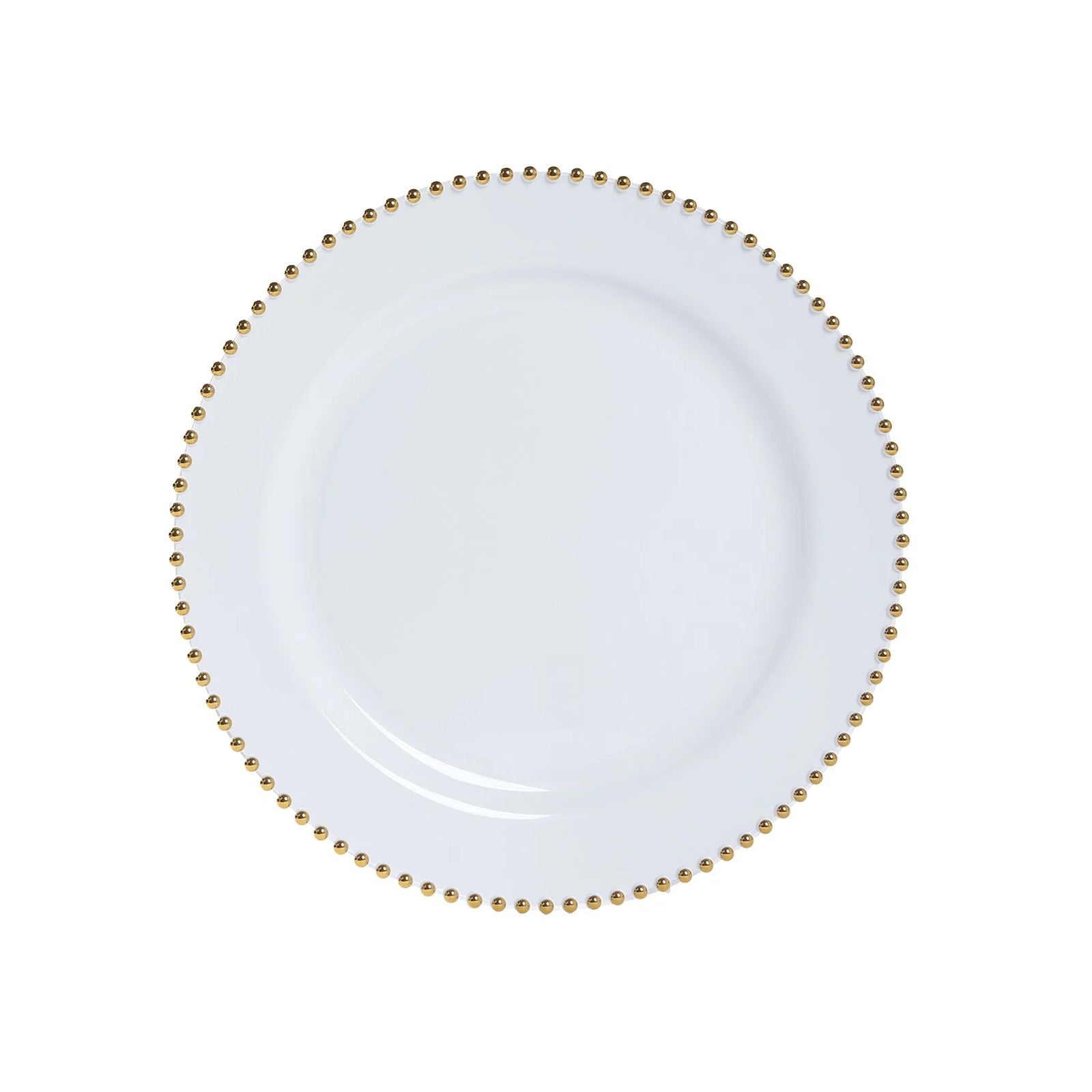 10 - Pack Economy Round Plastic Charger Plates 13" in White with Gold Beaded Rim, Stylish Dinner Party Serving Plates - Bell Racket Store