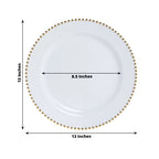 10 - Pack Economy Round Plastic Charger Plates 13" in White with Gold Beaded Rim, Stylish Dinner Party Serving Plates - Bell Racket Store
