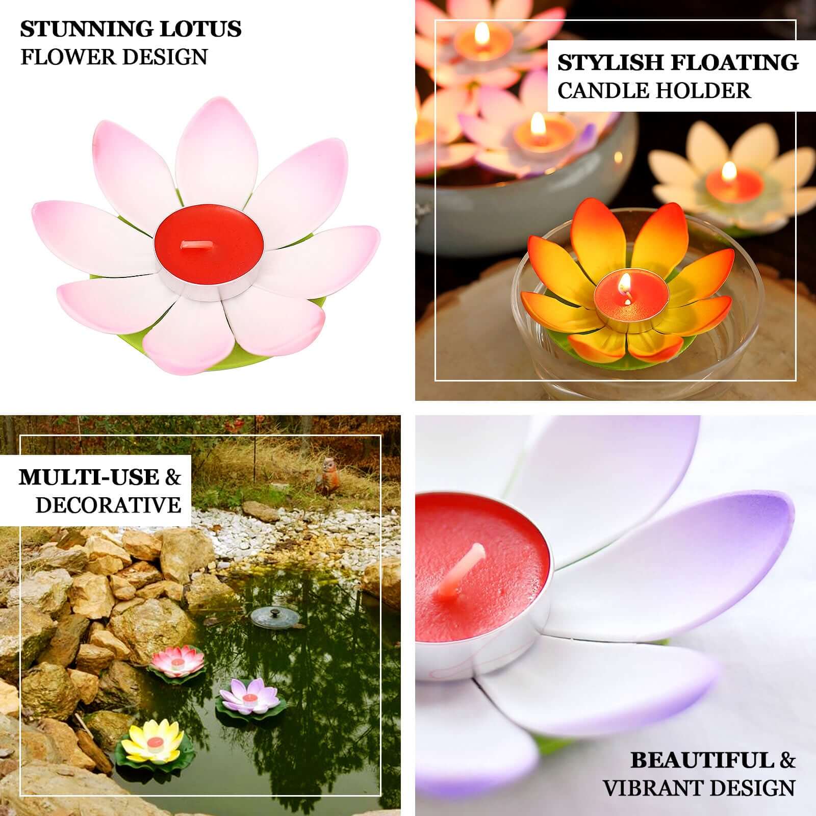 10 - Pack Floating Candle Lights Water Lily Lotus Flower Design Colorful - Assorted Tealight Lanterns 5" - Bell Racket Store