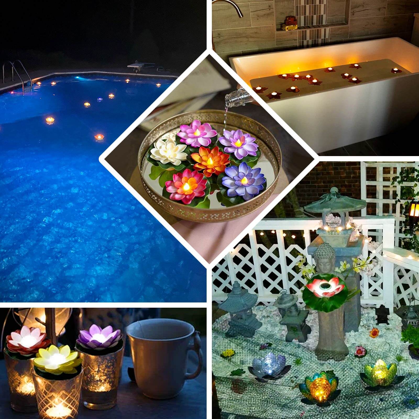 10 - Pack Floating Candle Lights Water Lily Lotus Flower Design Colorful - Assorted Tealight Lanterns 5" - Bell Racket Store