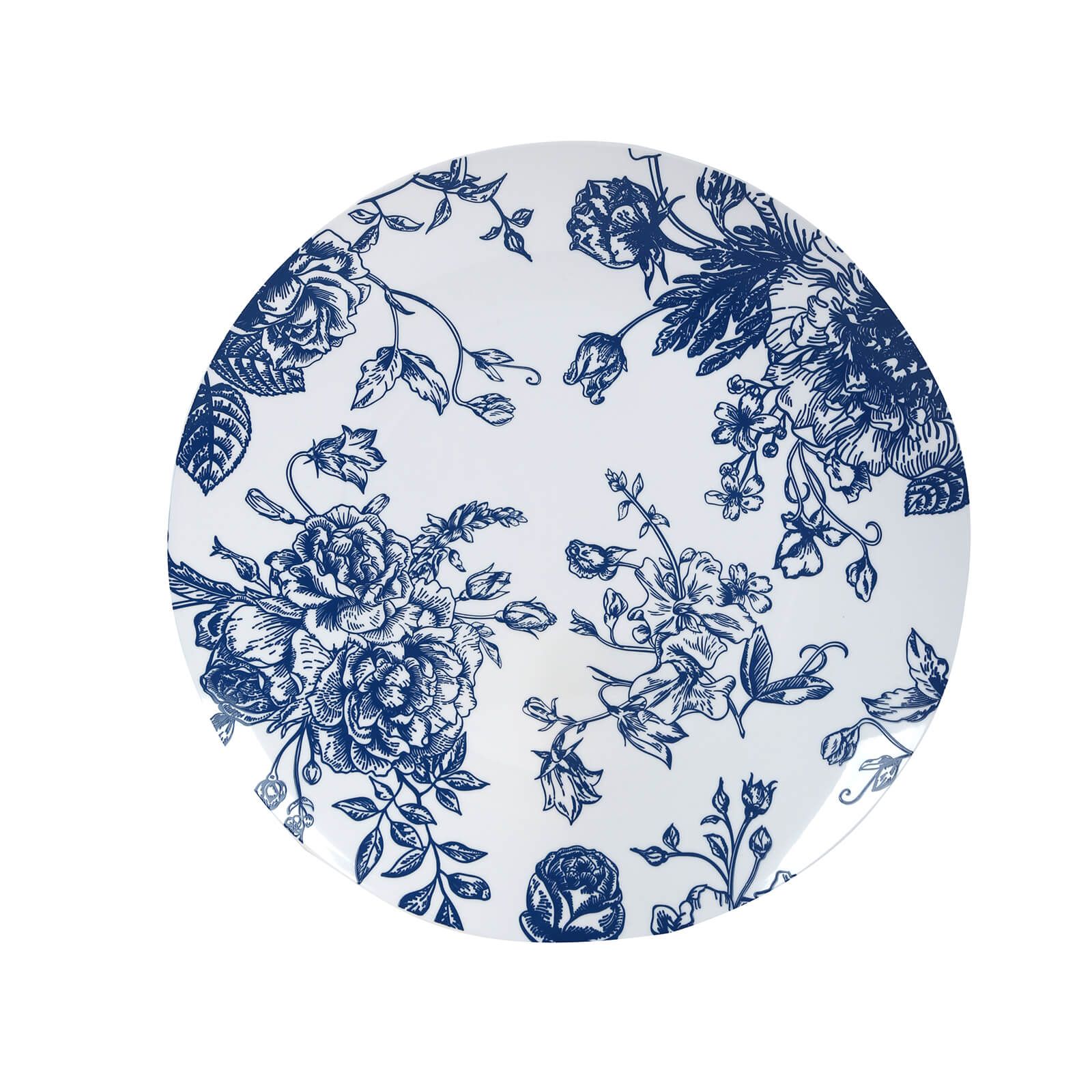 10 - Pack French Toile Plastic Party Plates â€“ Blue & White Floral, 10" Round Disposable Dinner Plates - Bell Racket Store