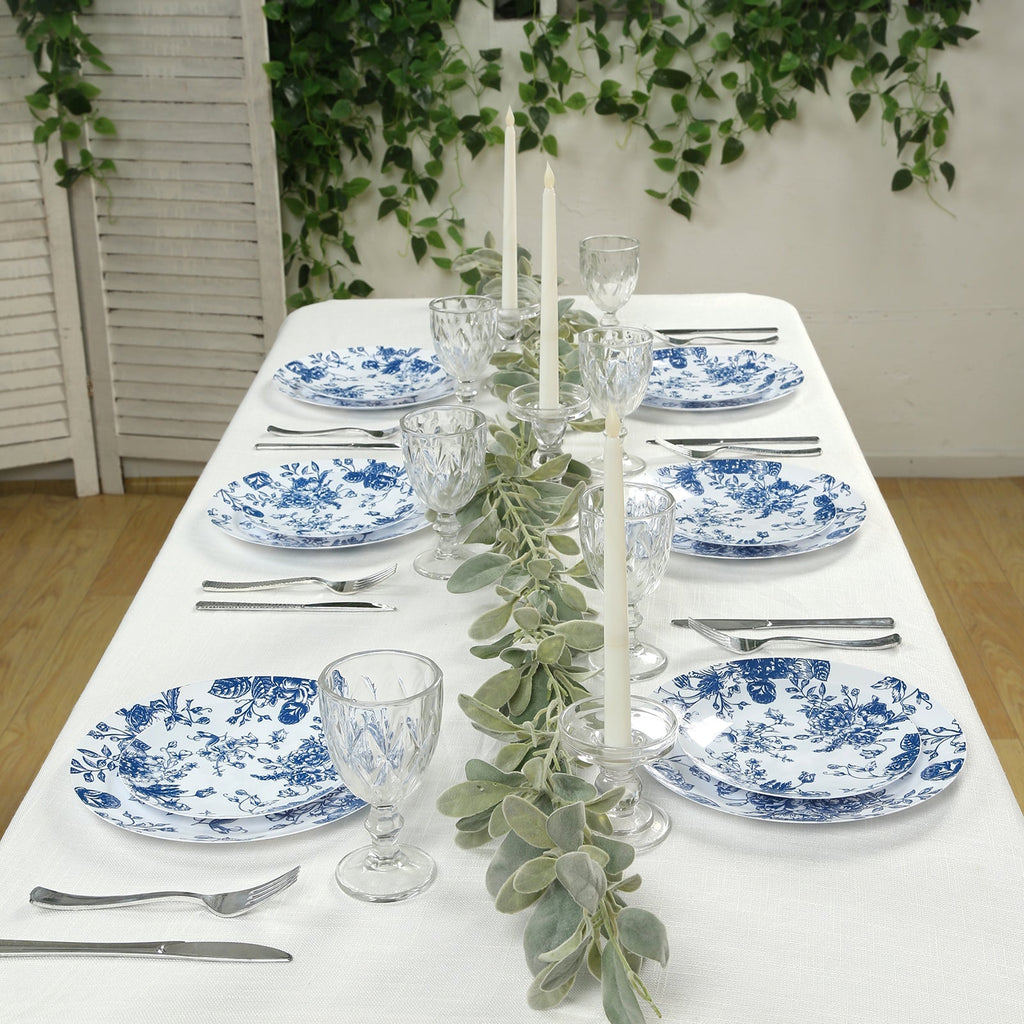 10 - Pack French Toile Plastic Party Plates â€“ Blue & White Floral, 10" Round Disposable Dinner Plates - Bell Racket Store