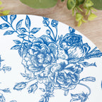 10 - Pack French Toile Plastic Party Plates â€“ Blue & White Floral, 10" Round Disposable Dinner Plates - Bell Racket Store