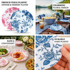 10 - Pack French Toile Plastic Party Plates â€“ Blue & White Floral, 10" Round Disposable Dinner Plates - Bell Racket Store