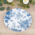 10 - Pack French Toile Plastic Party Plates â€“ Blue & White Floral, 10" Round Disposable Dinner Plates - Bell Racket Store
