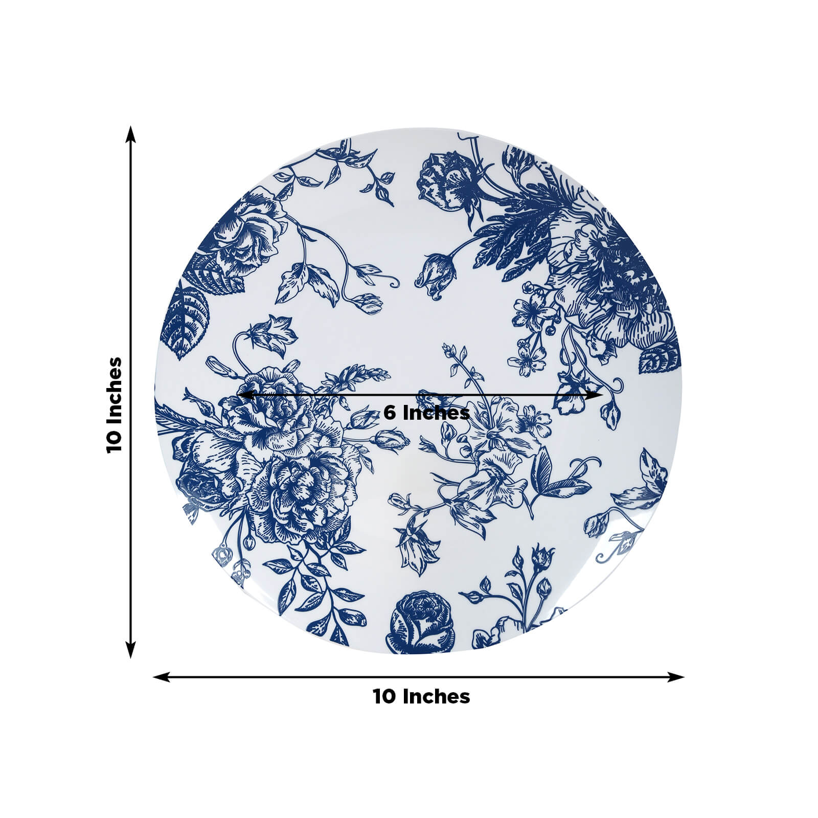 10 - Pack French Toile Plastic Party Plates â€“ Blue & White Floral, 10" Round Disposable Dinner Plates - Bell Racket Store