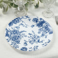 10 - Pack French Toile Plastic Party Plates â€“ Blue & White Floral, 10" Round Disposable Dinner Plates - Bell Racket Store