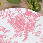 10 - Pack French Toile Plastic Party Plates â€“ Pink & White Floral, 10" Round Disposable Dinner Plates - Bell Racket Store
