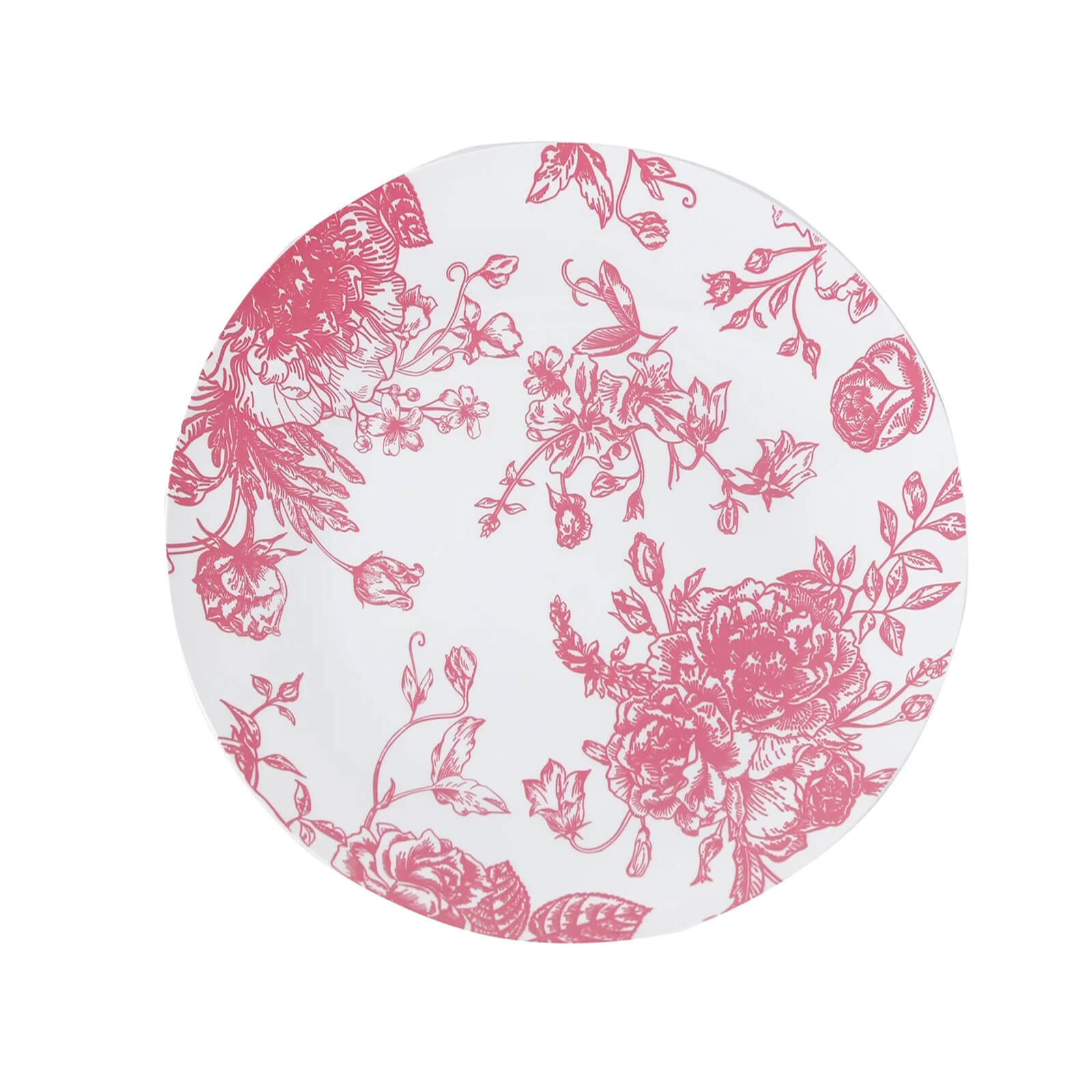 10 - Pack French Toile Plastic Party Plates â€“ Pink & White Floral, 10" Round Disposable Dinner Plates - Bell Racket Store