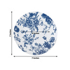 10 - Pack French Toile Plastic Salad Plates â€“ Blue & White Floral, 7" Round Disposable Dessert Plates - Bell Racket Store