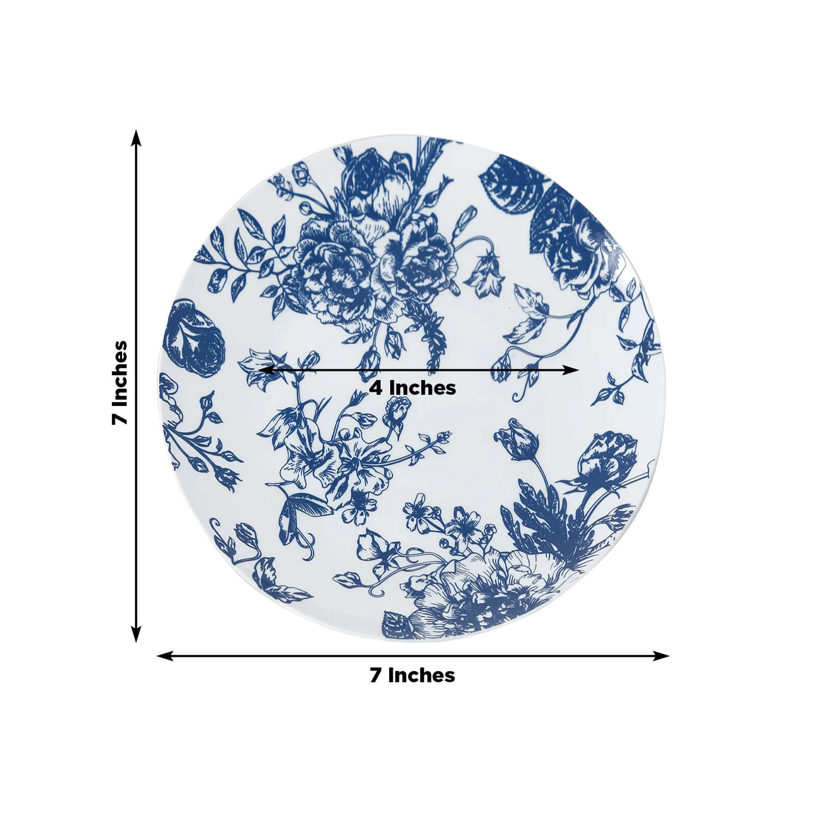 10 - Pack French Toile Plastic Salad Plates â€“ Blue & White Floral, 7" Round Disposable Dessert Plates - Bell Racket Store