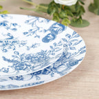 10 - Pack French Toile Plastic Salad Plates â€“ Blue & White Floral, 7" Round Disposable Dessert Plates - Bell Racket Store