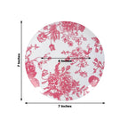10 - Pack French Toile Plastic Salad Plates â€“ Pink & White Floral, 7" Round Disposable Dessert Plates - Bell Racket Store