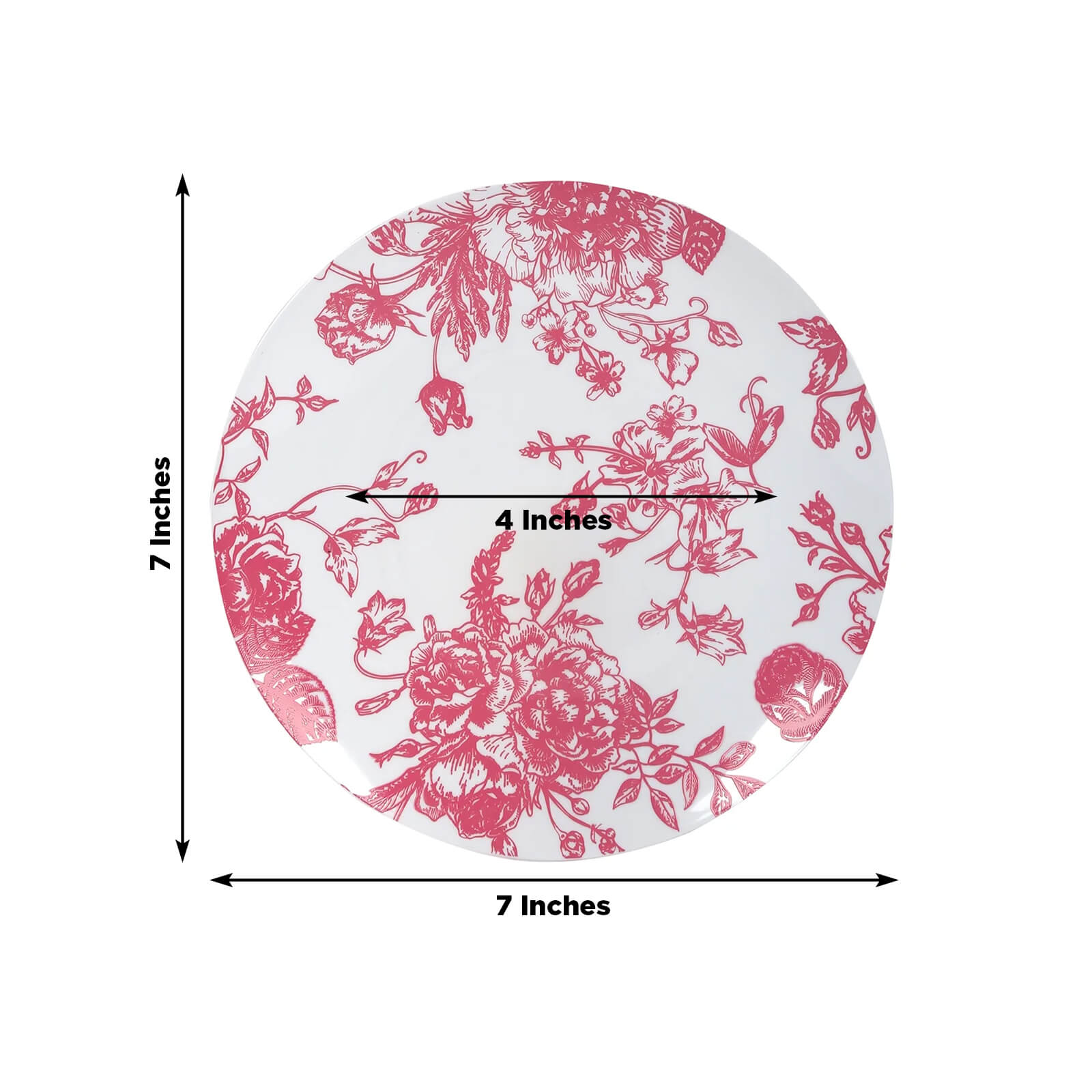 10 - Pack French Toile Plastic Salad Plates â€“ Pink & White Floral, 7" Round Disposable Dessert Plates - Bell Racket Store